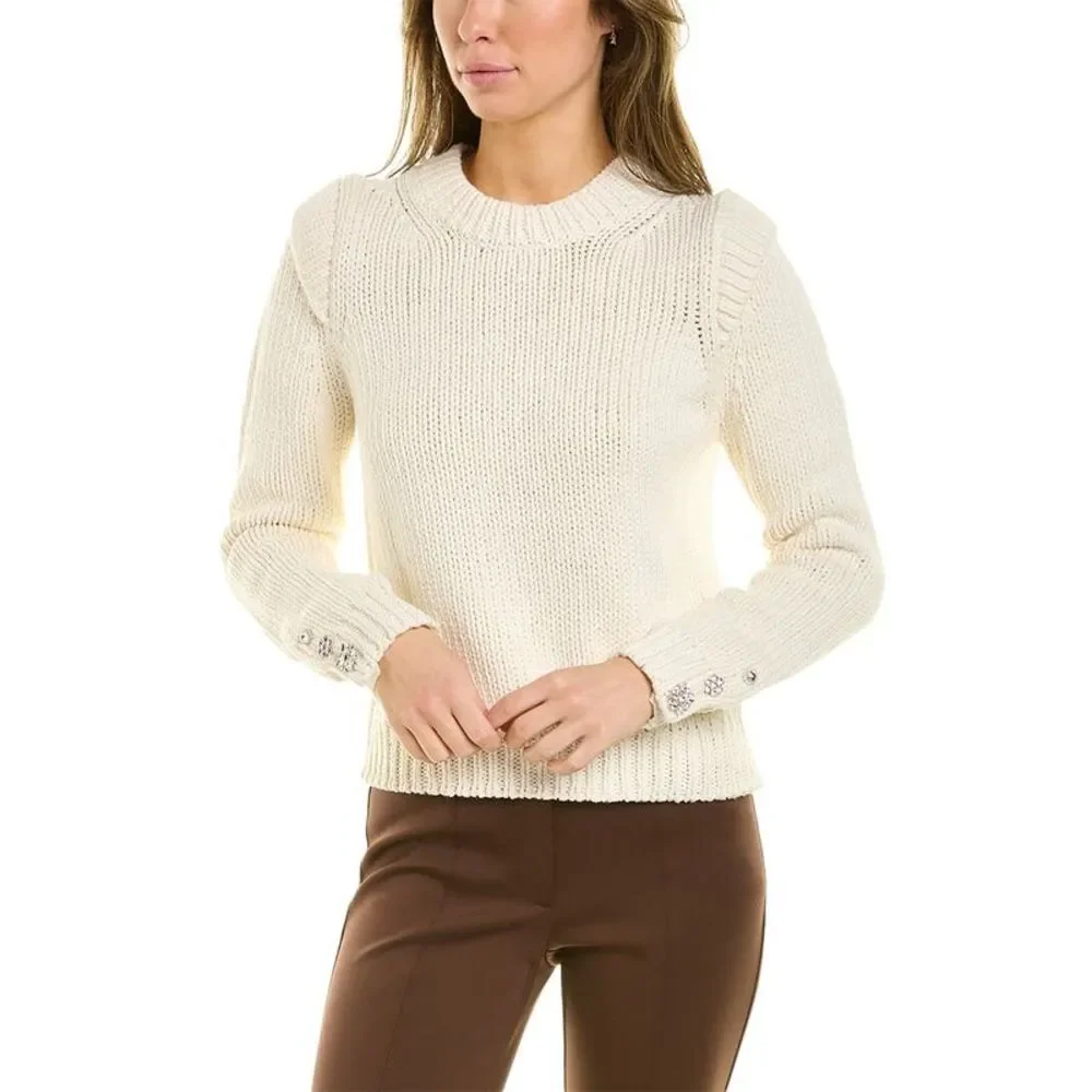 Ba&Sh Womens  Crewneck Wool-Blend Sweater, White